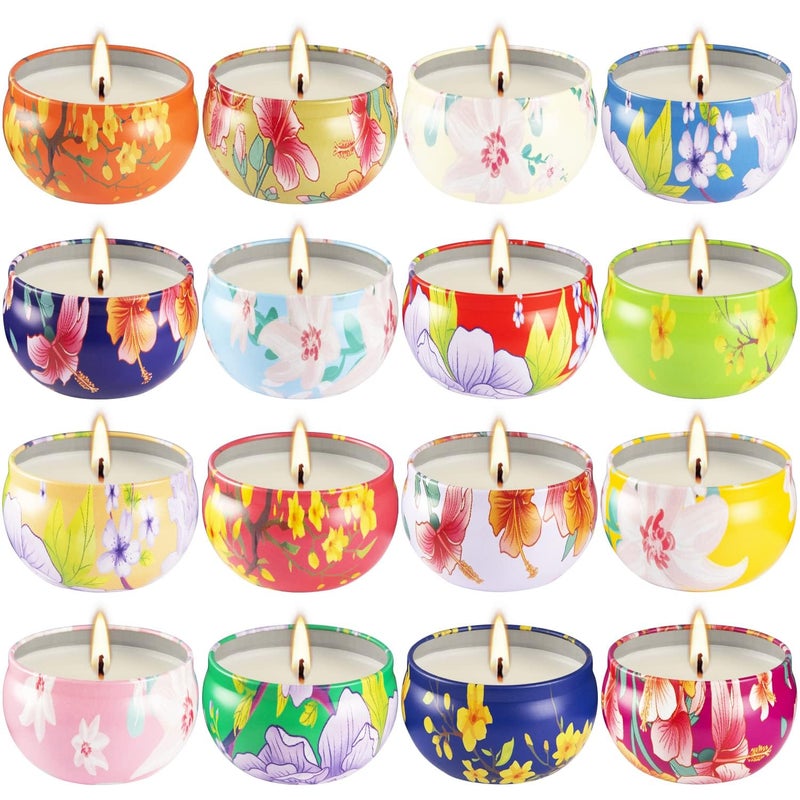 16 Pack 25oz Ladies Scented Candle Flower Set Unique Decorative Gifts for Home Womens Day Birthdays Bridesmaids Anniversaries with Scented Candle Pack Set Pampering Gift Set Womens